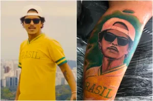Rosto de Bruno Mars virou tatuagem