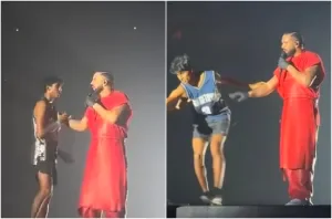 Drake empurra fã de palco