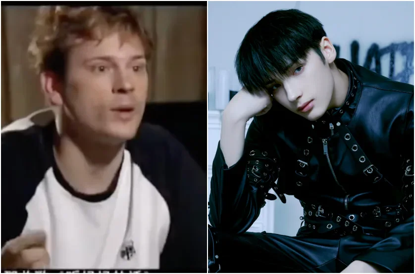 Nabil Huening (à esq.) aos 31 anos e Kai, após debutar com o TXT