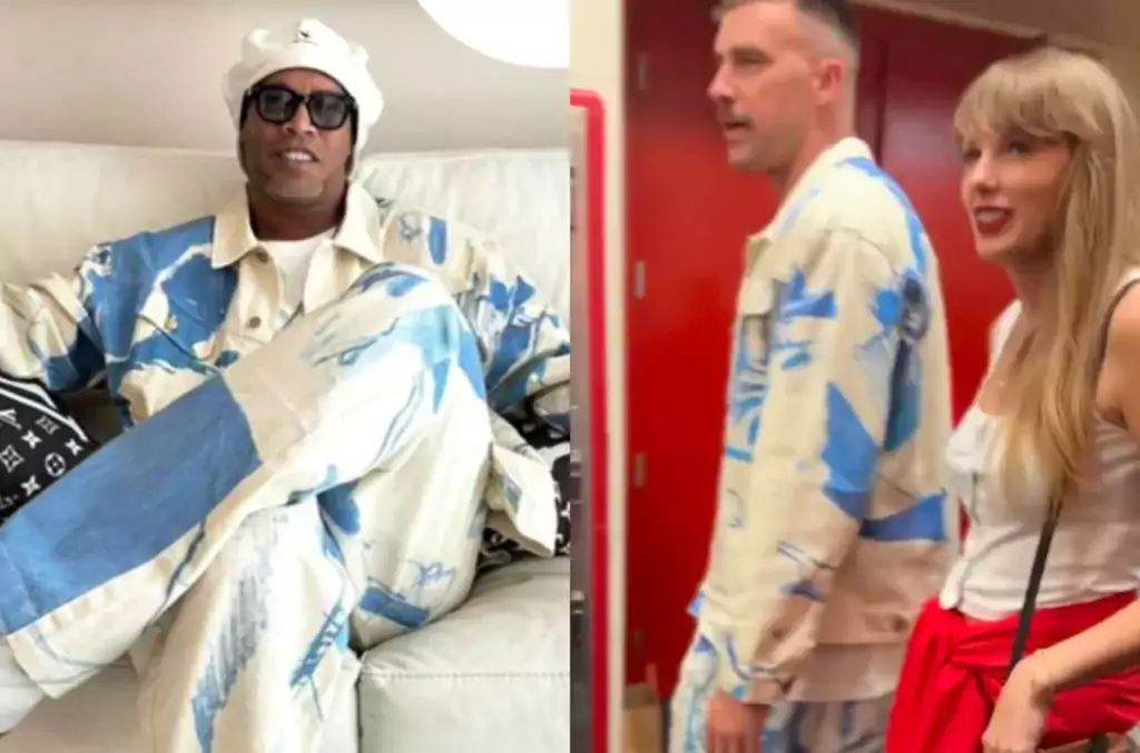 Separados por uma Taylor? Ronaldinho usa mesma roupa de Travis Kelce em show de Drake 1 Ronaldinho Gaúcho, Travis Kelce e Taylor Swift