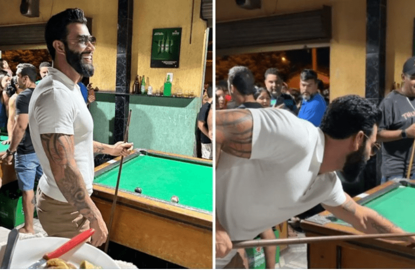 Gusttavo Lima jogando sinuca no Bar do MacGyver em Goiânia 