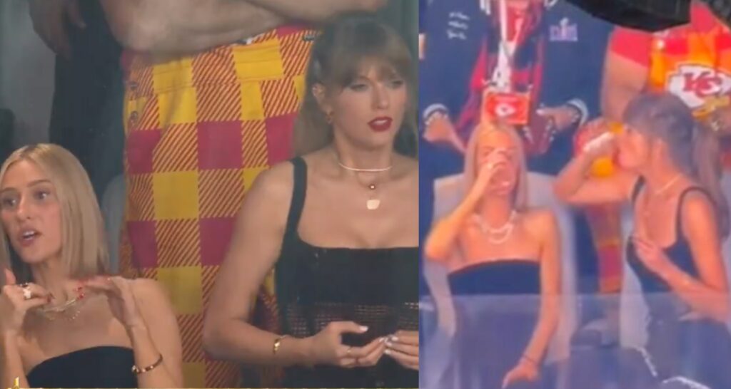 Taylor Swift faz competição de bebida durante Super Bowl — e prova que é boa de copo 1 tratalor
