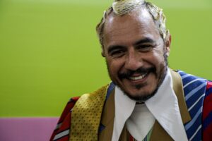 O rapper Marcelo D2 nos bastidores do Lollapalooza