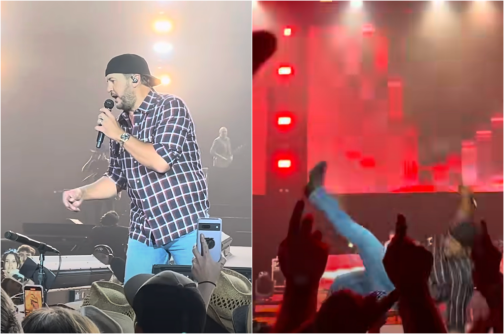 Vídeo: cantor country escorrega em celular no palco e cai durante show 1 luke bryan