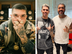 MC Marks em montagem com foto de arquivo junto a Belo