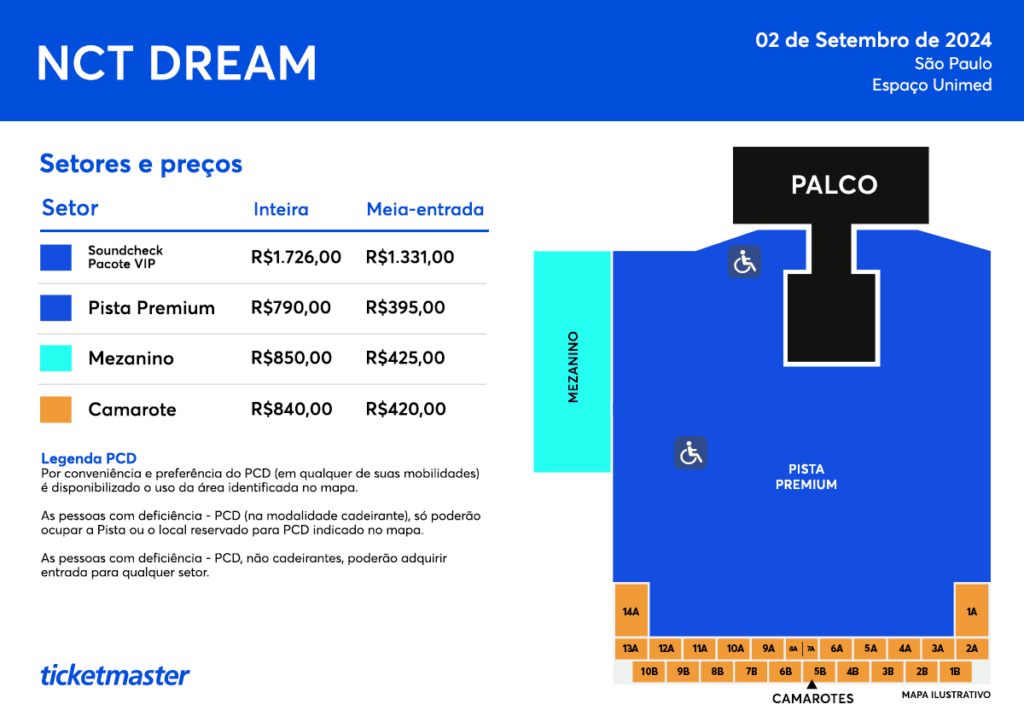 Mapa de setores do show do NCT Dream em São Paulo