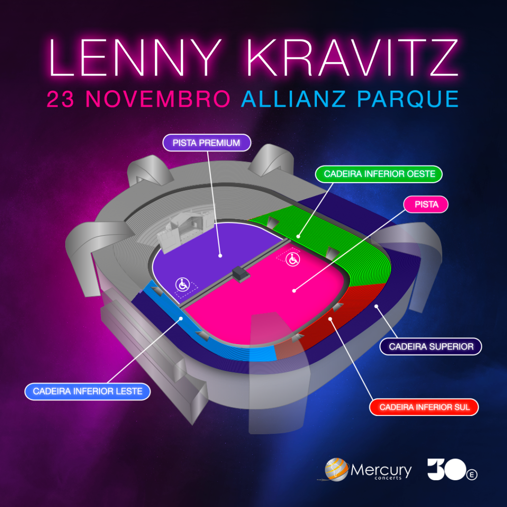 Mapa de setores do show de Lenny Kravitz em São Paulo