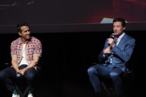 Os atores Ryan Reynolds e Hugh Jackman em coletiva do filme "Deadpool vs. Wolverine"