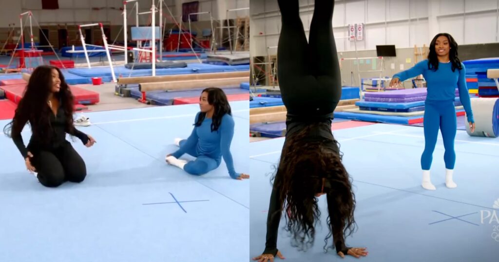 Muito além de cantora: SZA mostra talento para ginástica ao lado de Simone Biles 1 sza simone