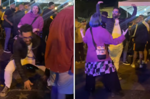 Thiago Martins Maranhão e Carolina de Palma imitando macacos em roda de samba no Rio