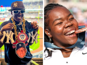 O rapper Flavor Flav, do Public Enemy, e a atleta Veronica Fraley