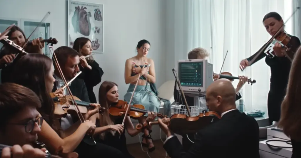 Rosalía em cena do clipe de "Berghain" (Reprodução)