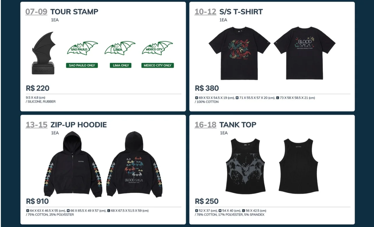 Produtos do merch oficial do ENHYPEN no Brasil