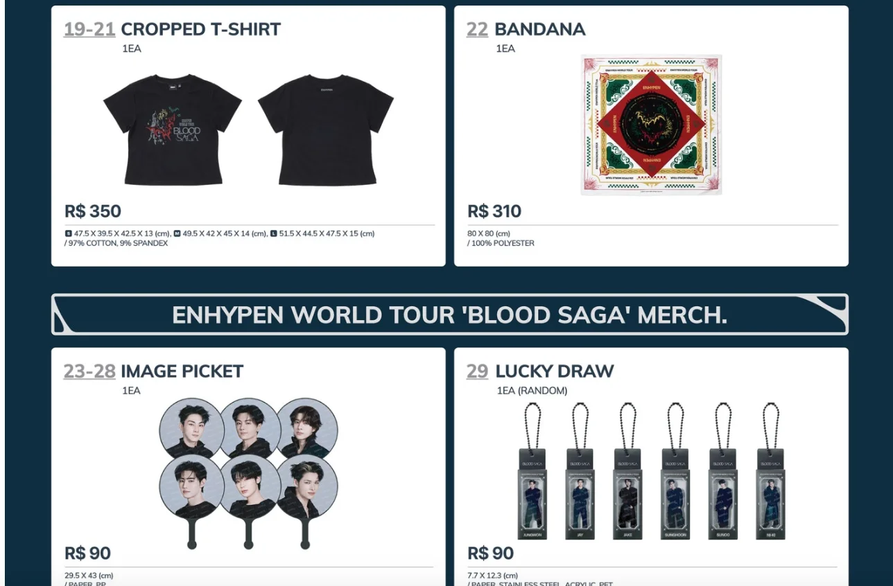 Produtos do merch oficial do ENHYPEN no Brasil 
